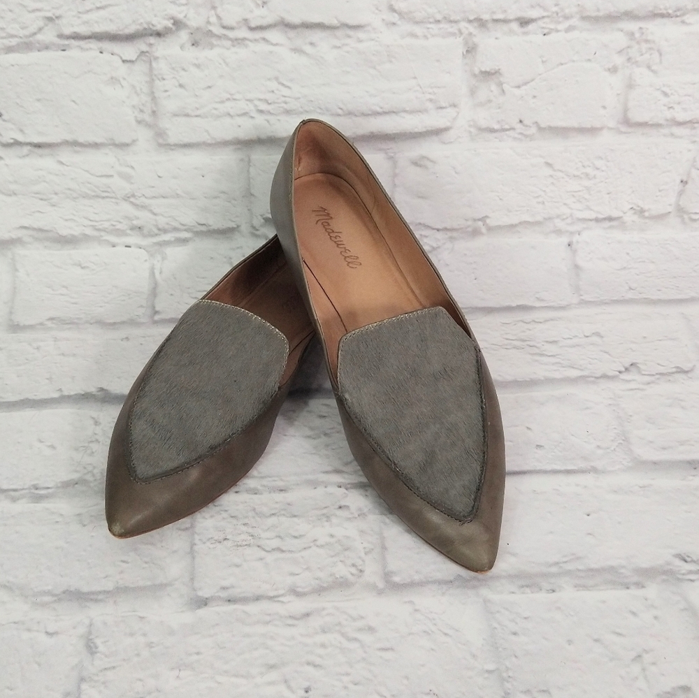 Madewell taupe leather calf hair flat shoes